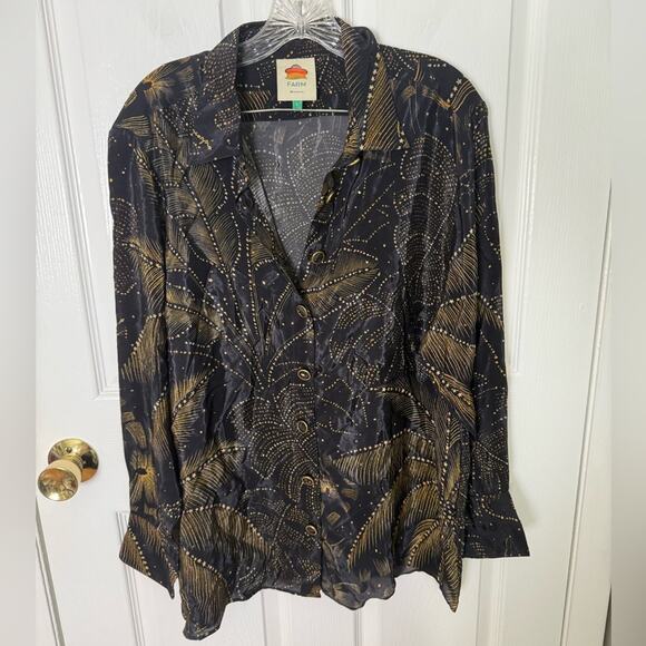 Farm Rio Golden Foliage Pajama Shirt L - Picture 2 of 8